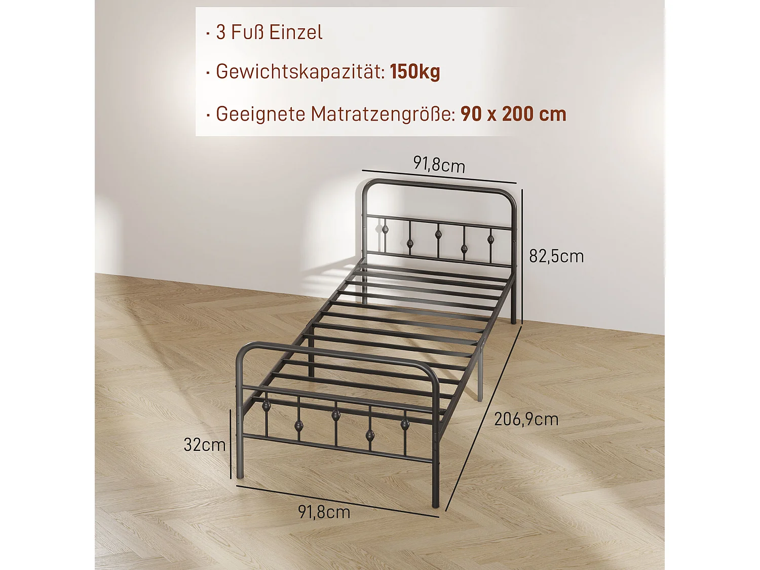 Łóżko dziecięce 90 x 200 cm – łóżko pojedyncze z metalową ramą i składane – czarne