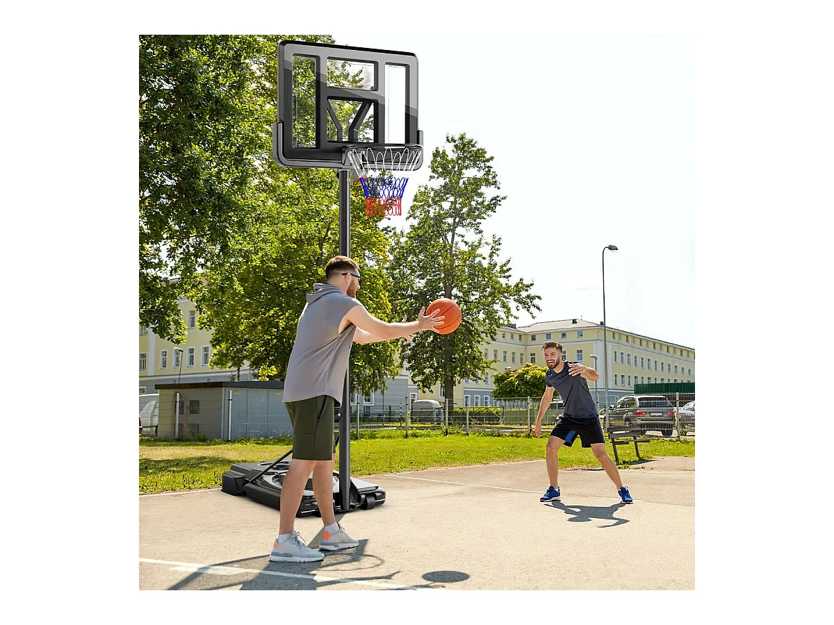 Panier de Basket-Ball sur Pied, Hauteur Réglable à 12 Niveaux 232-305 CM, Ensemble de Basketball avec Roues Panneau Arrière Incassable Rangement de Balle