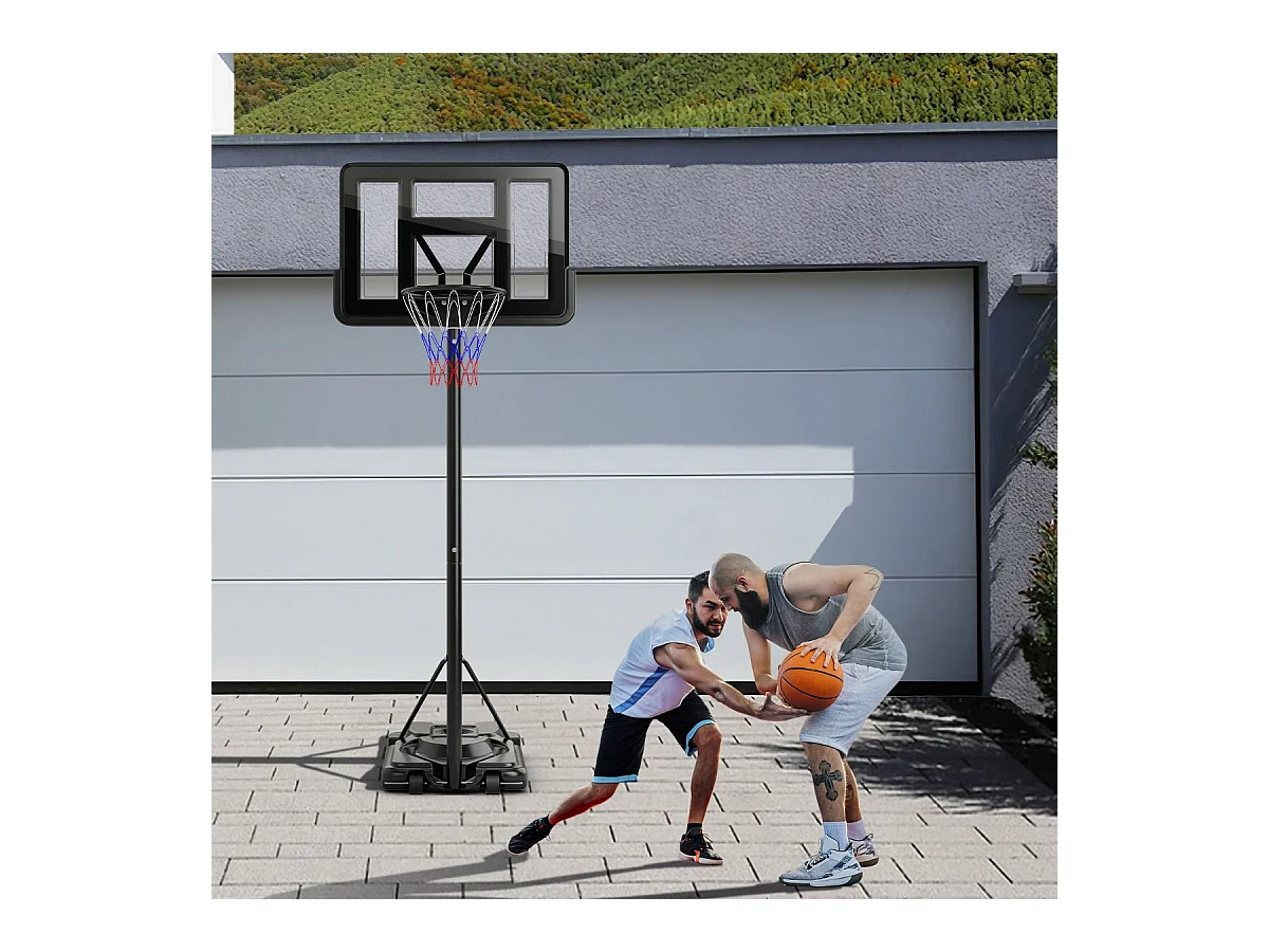 Panier de Basket-Ball sur Pied, Hauteur Réglable à 12 Niveaux 232-305 CM, Ensemble de Basketball avec Roues Panneau Arrière Incassable Rangement de Balle