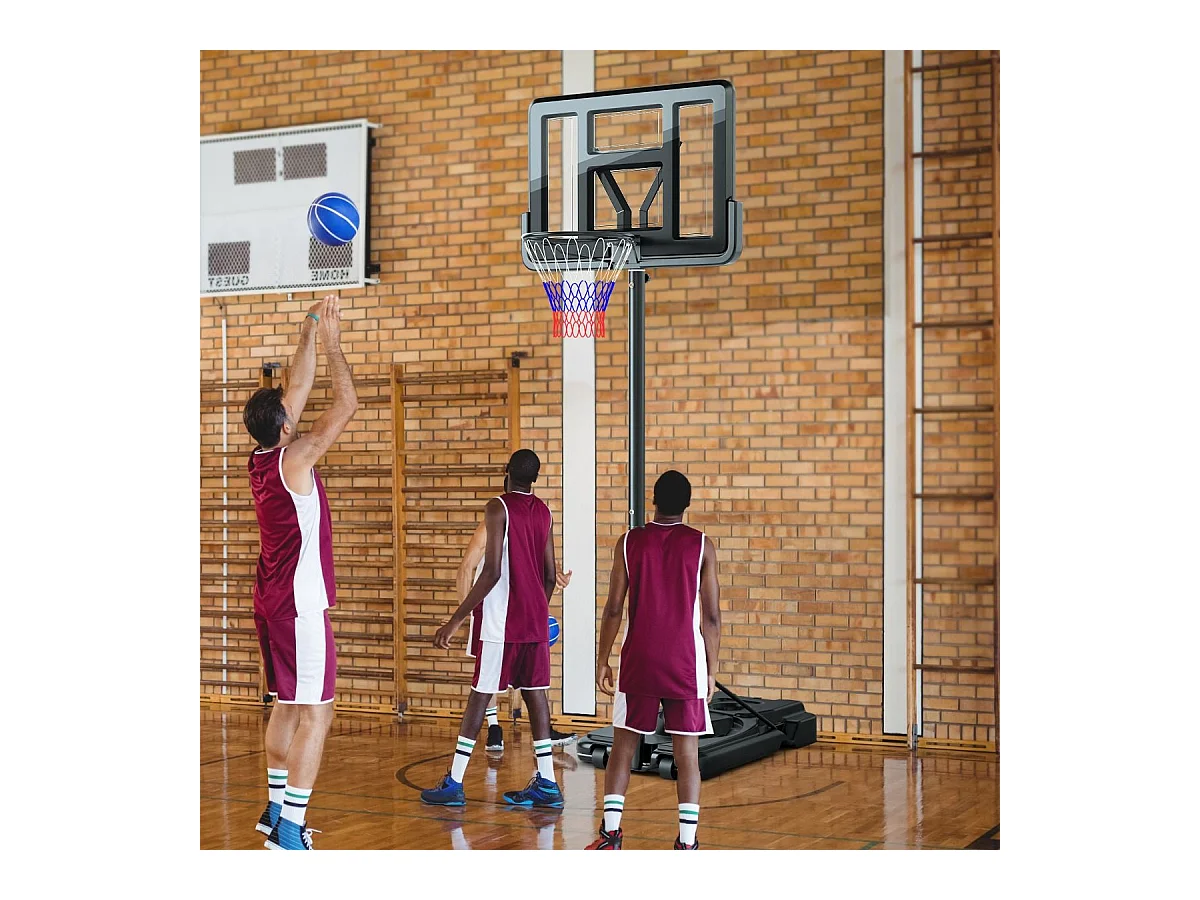 Panier de Basket-Ball sur Pied, Hauteur Réglable à 12 Niveaux 232-305 CM, Ensemble de Basketball avec Roues Panneau Arrière Incassable Rangement de Balle