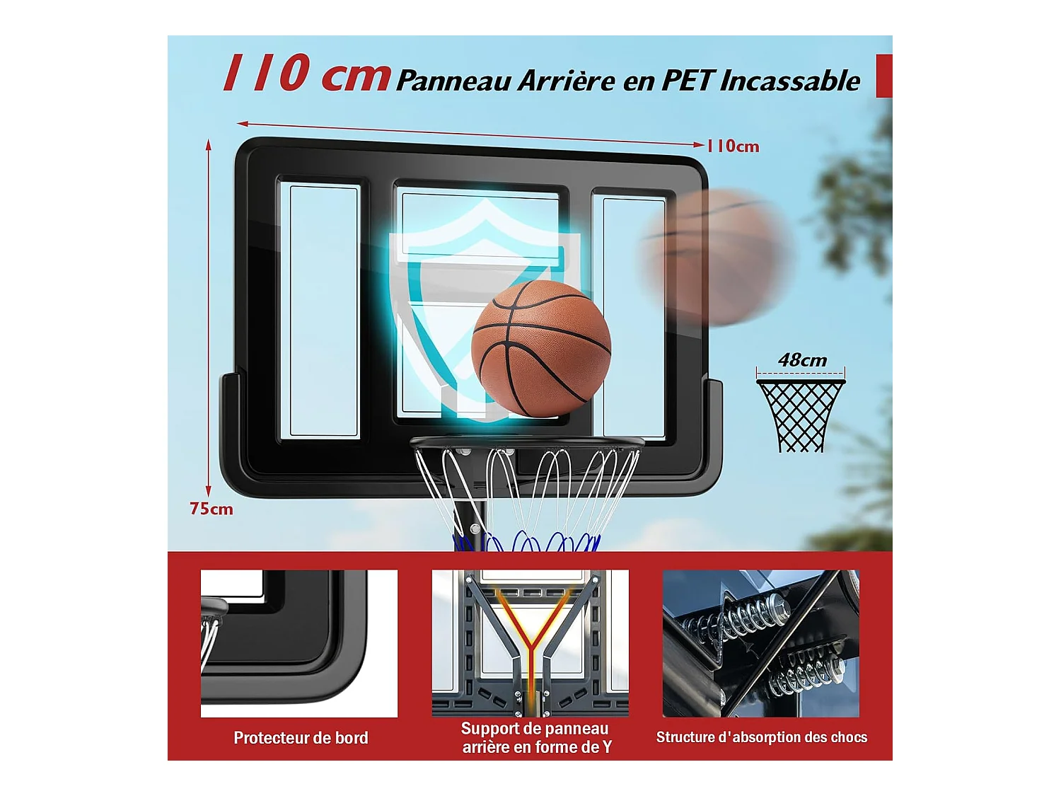 Panier de Basket-Ball sur Pied, Hauteur Réglable à 12 Niveaux 232-305 CM, Ensemble de Basketball avec Roues Panneau Arrière Incassable Rangement de Balle