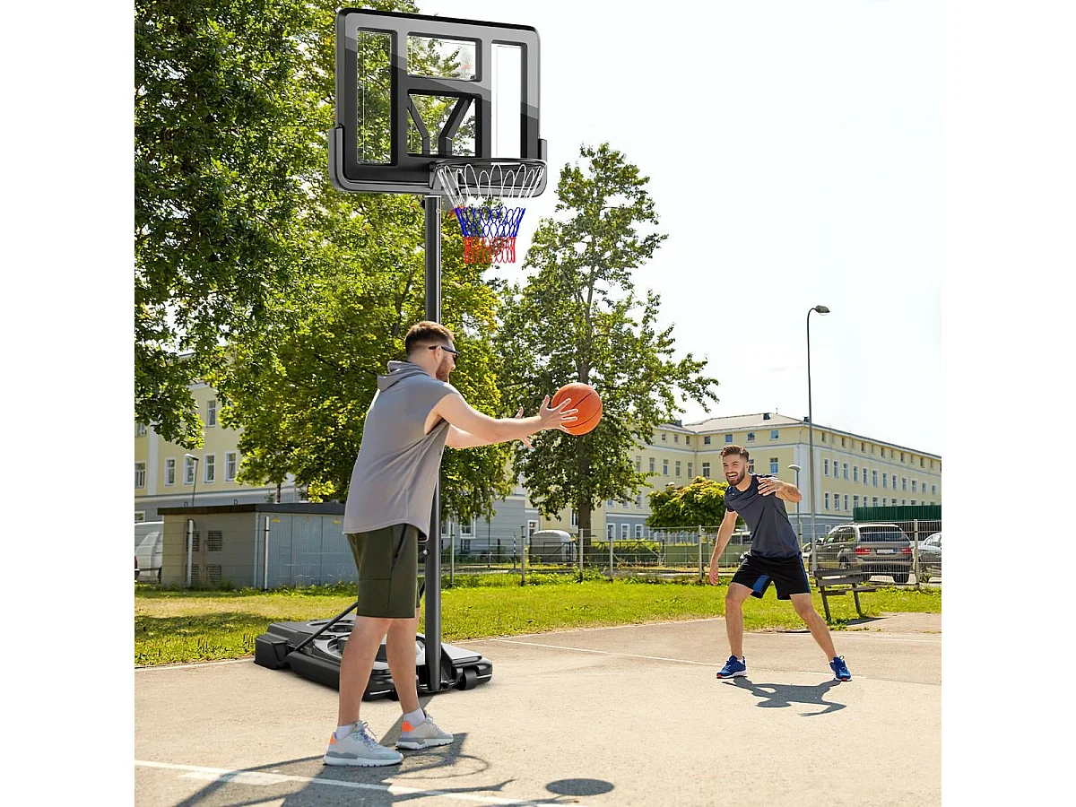 Panier de Basket-Ball sur Pied, Hauteur Réglable à 12 Niveaux 232-305 CM, Ensemble de Basketball avec Roues Panneau Arrière Incassable Rangement de Balle