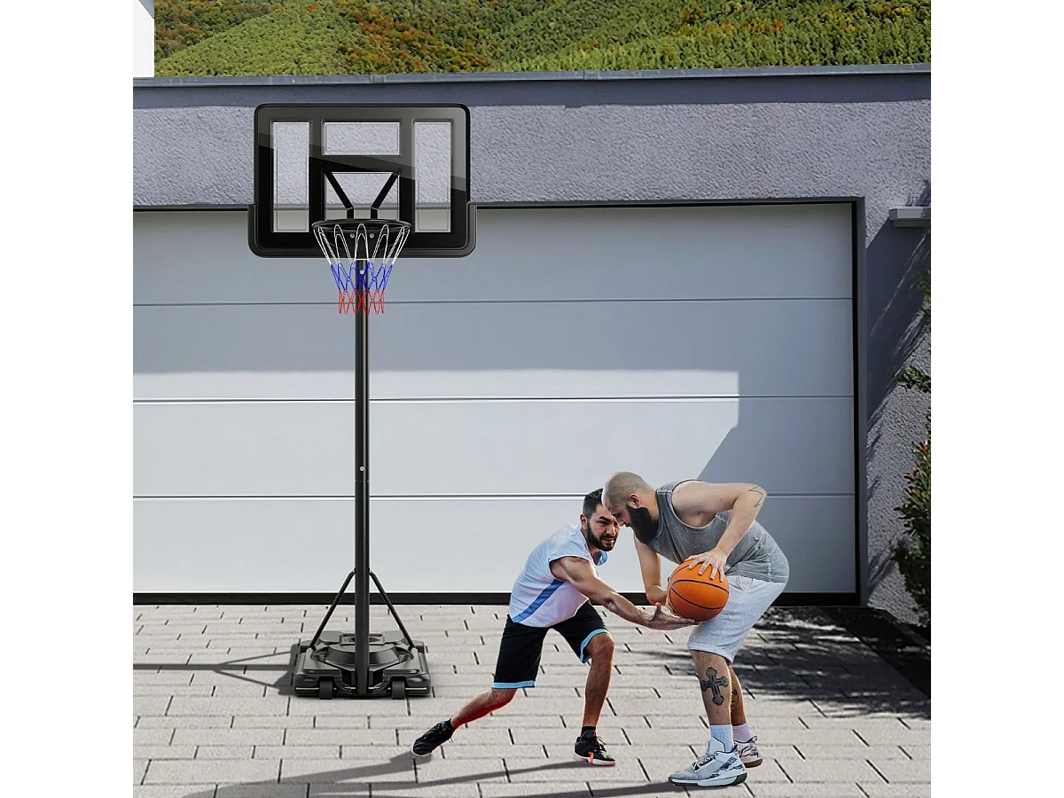 Panier de Basket-Ball sur Pied, Hauteur Réglable à 12 Niveaux 232-305 CM, Ensemble de Basketball avec Roues Panneau Arrière Incassable Rangement de Balle