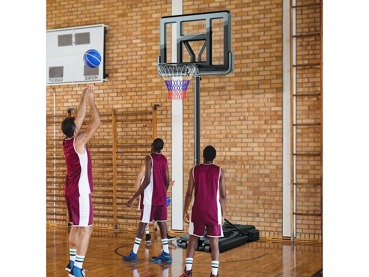 Panier de Basket-Ball sur Pied, Hauteur Réglable à 12 Niveaux 232-305 CM, Ensemble de Basketball avec Roues Panneau Arrière Incassable Rangement de Balle