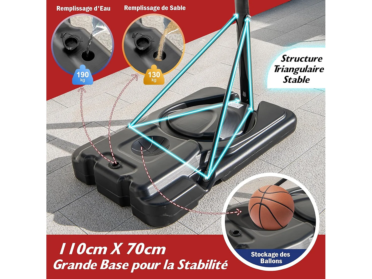 Panier de Basket-Ball sur Pied, Hauteur Réglable à 12 Niveaux 232-305 CM, Ensemble de Basketball avec Roues Panneau Arrière Incassable Rangement de Balle