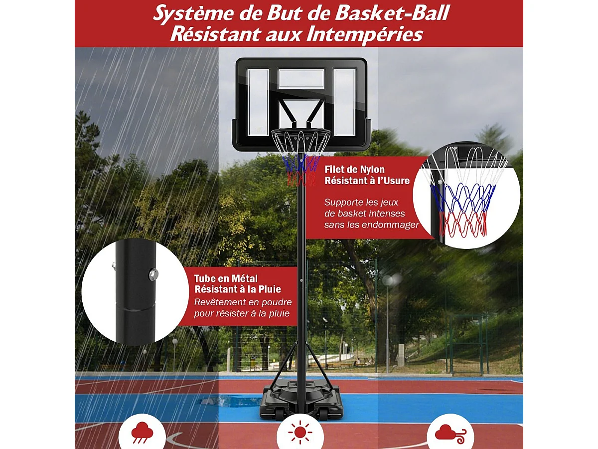 Panier de Basket-Ball sur Pied, Hauteur Réglable à 12 Niveaux 232-305 CM, Ensemble de Basketball avec Roues Panneau Arrière Incassable Rangement de Balle