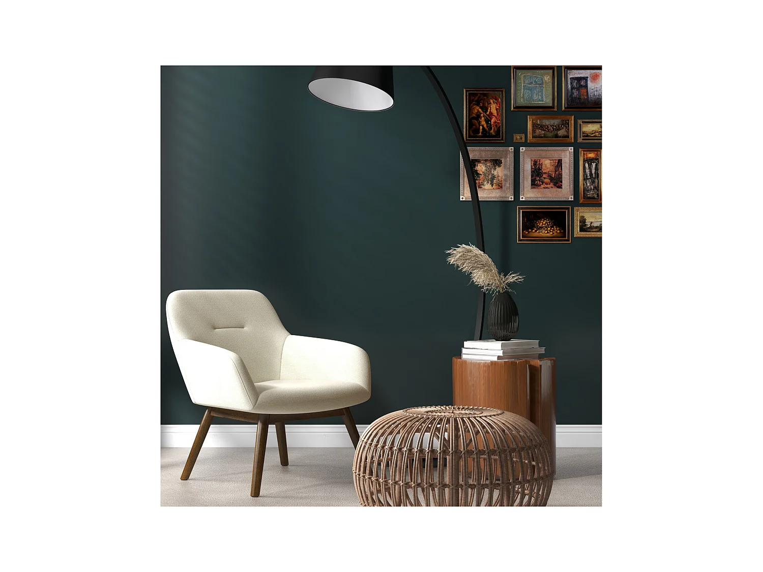 MALMO-Fauteuil en bois patiné noyer et tissu Trendy Beige