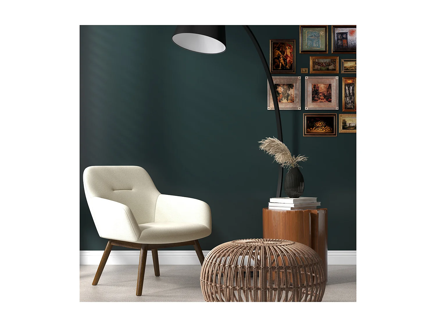 MALMO-Poltrona in legno patinato noce e tessuto Trendy Beige