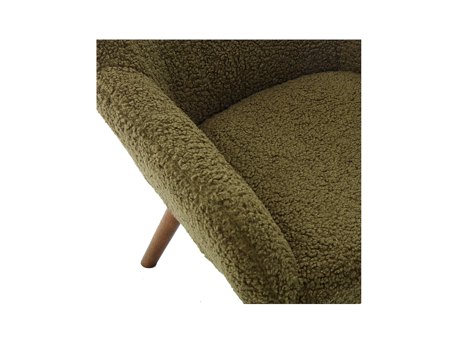 MALMO-Fauteuil en bois patiné noyer et tissu bouclé Army