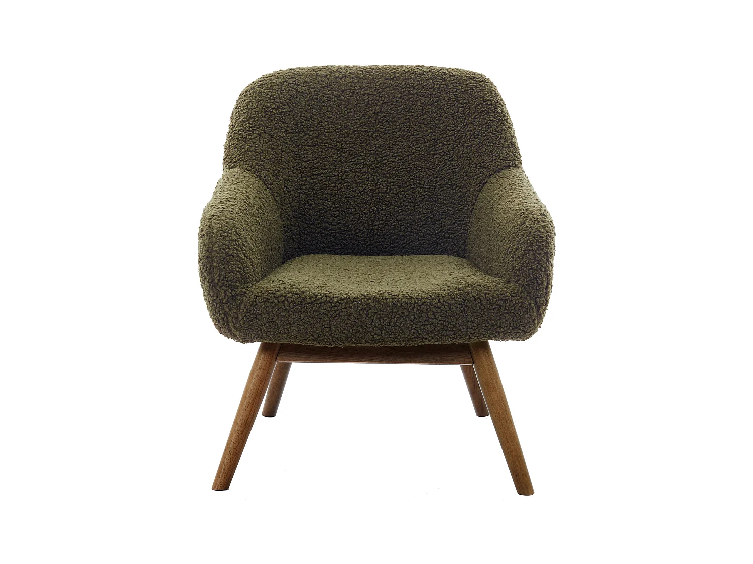 MALMO-Fauteuil en bois patiné noyer et tissu bouclé Army