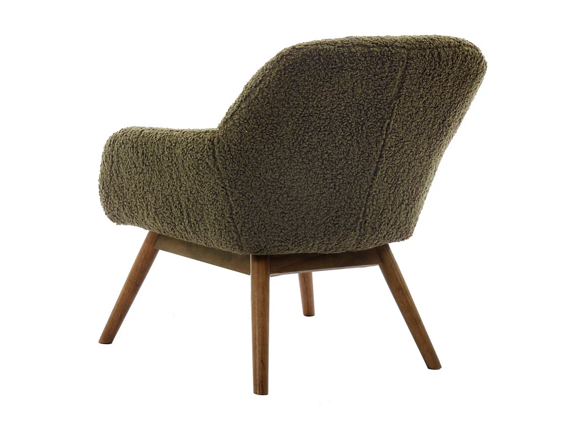 MALMO-Fauteuil en bois patiné noyer et tissu bouclé Army