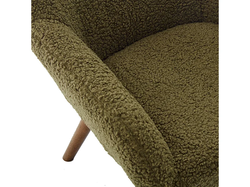 MALMO-Fauteuil en bois patiné noyer et tissu bouclé Army