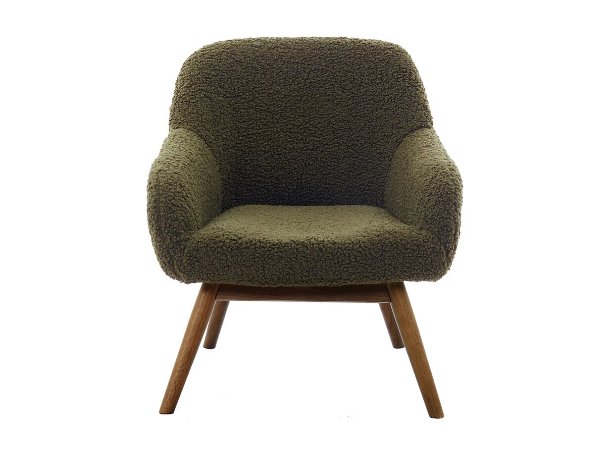 MALMO-Fauteuil en bois patiné noyer et tissu bouclé Army