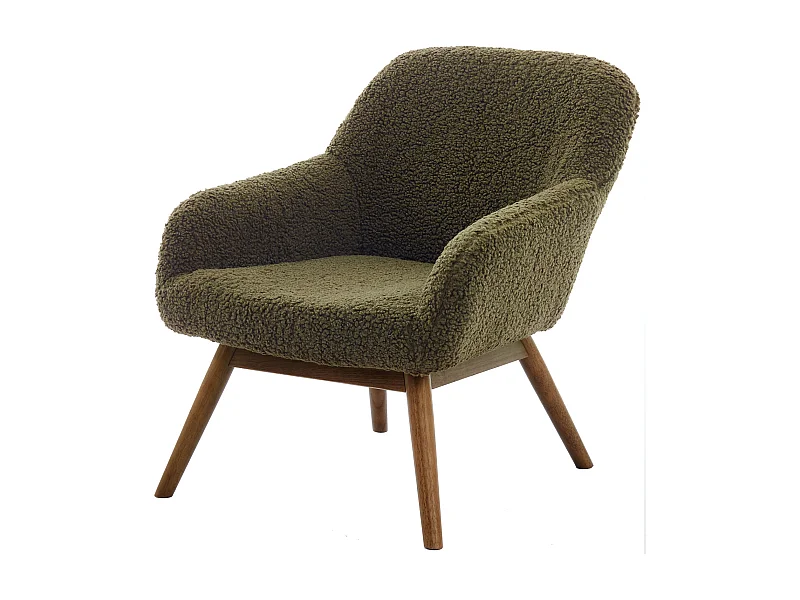 MALMO-Poltrona in legno patinato noce e tessuto bouclé Army
