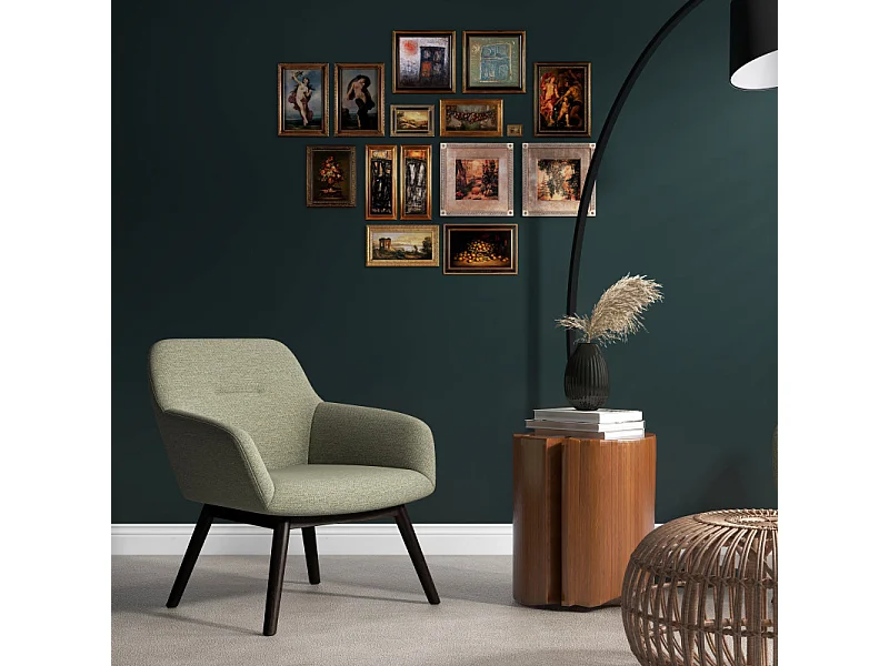 MALMO-Sillón de madera negra y tela Trendy Sauge