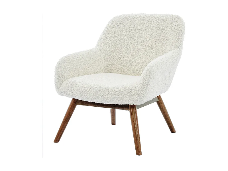 MALMO-Sillón de madera patinada nogal y tejido rizado Ecru