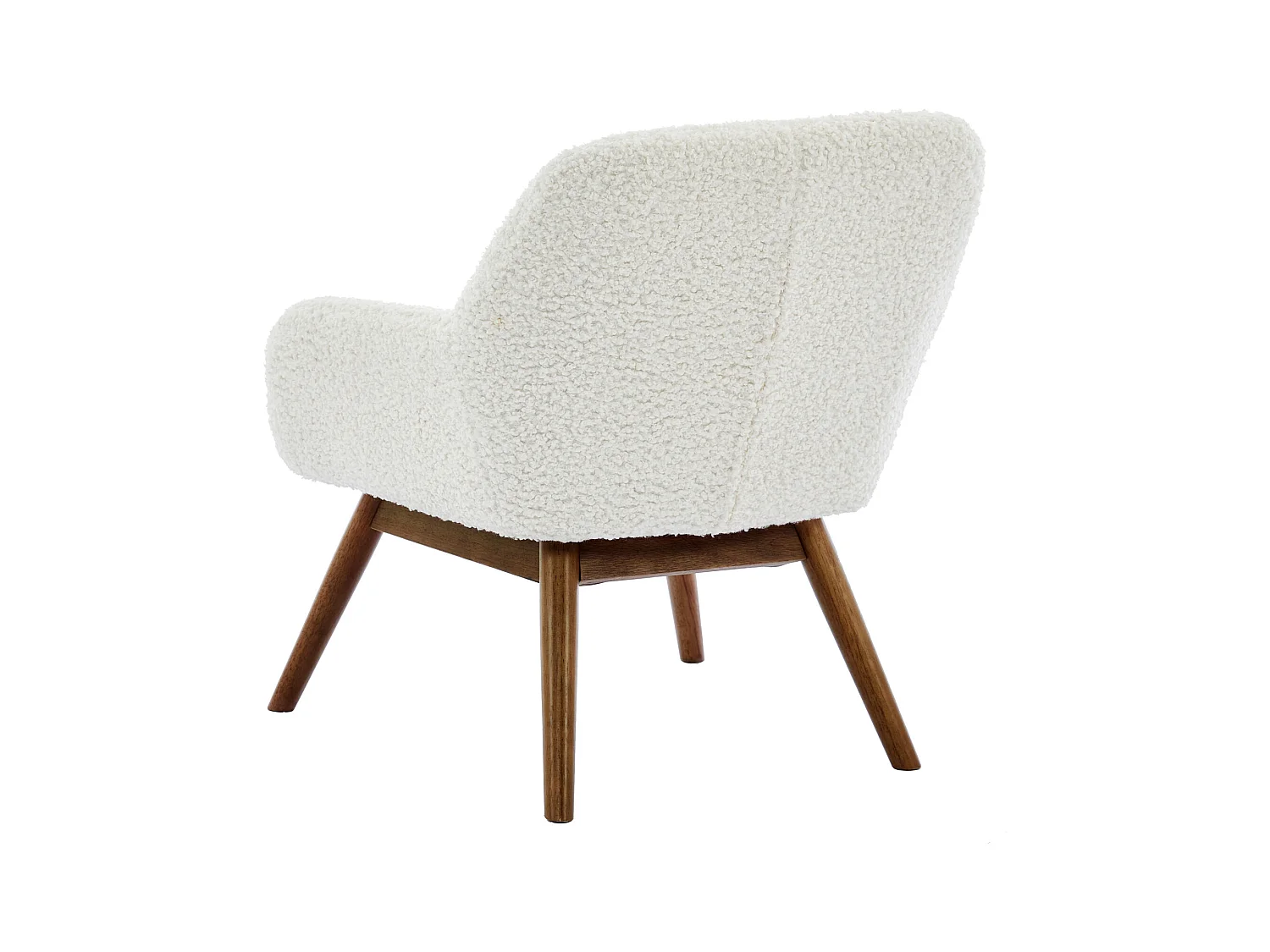 MALMO-Fauteuil en bois patiné noyer et tissu bouclé Ecru