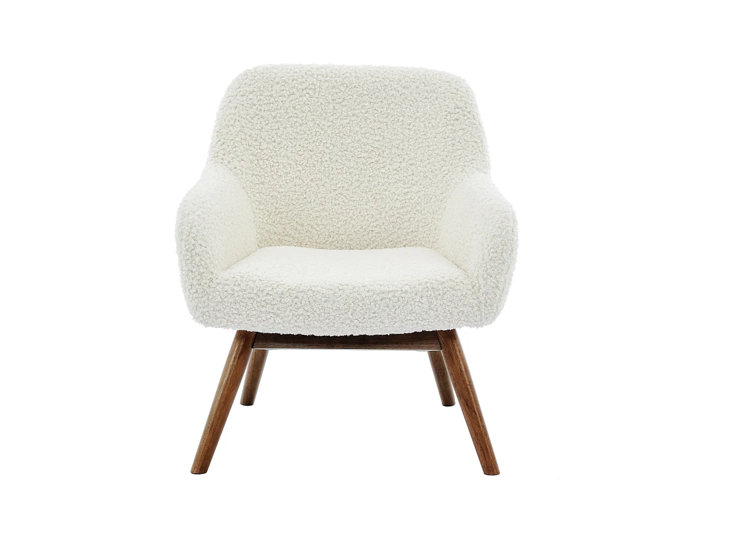 MALMO-Fauteuil en bois patiné noyer et tissu bouclé Ecru