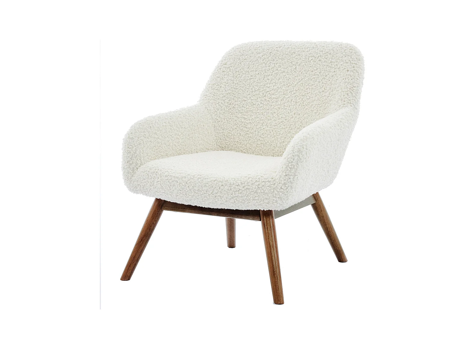 MALMO-Sillón de madera patinada nogal y tejido rizado Ecru