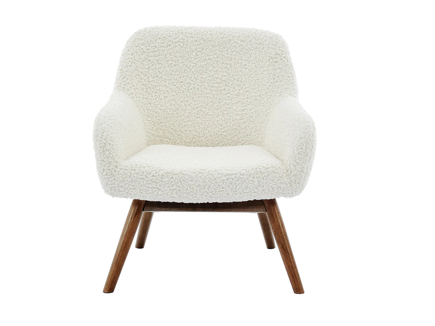 MALMO-Poltrona in legno patinato noce e tessuto bouclé Ecru