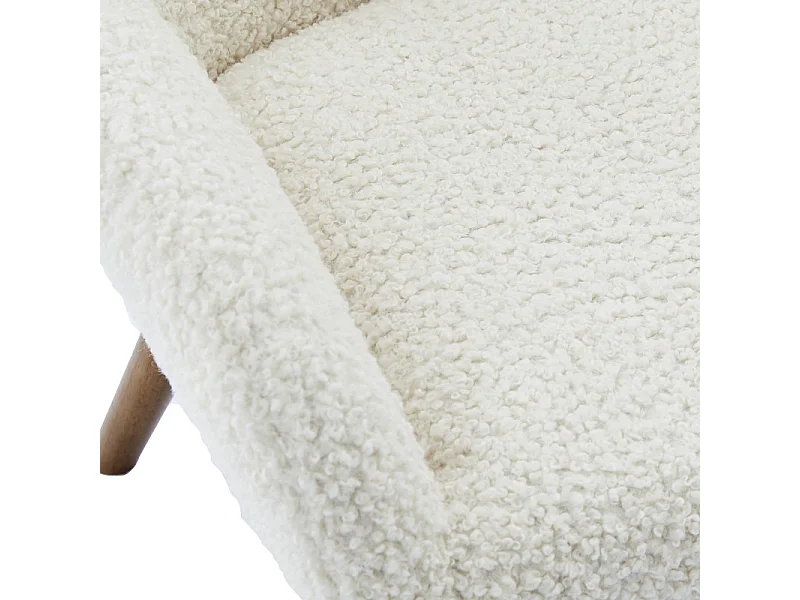 MALMO-Sillón de madera patinada nogal y tejido rizado Ecru