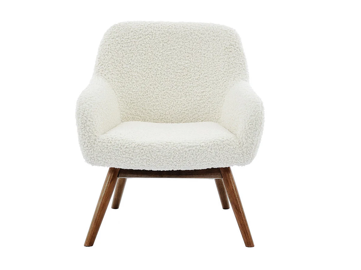 MALMO-Sillón de madera patinada nogal y tejido rizado Ecru