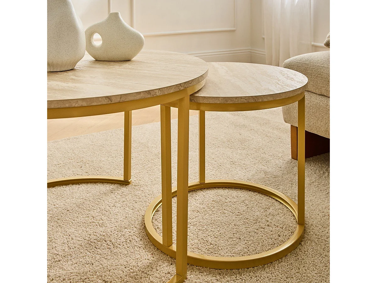 Lot de 2 Tables Basses Gigognes Rondes L70 cm - LENNY