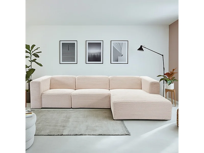 Canapé d’angle modulable 5 places PRADIA en velours côtelé