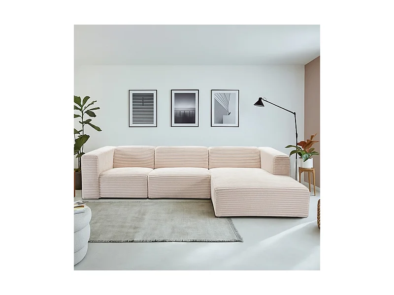 Canapé d’angle modulable 5 places PRADIA en velours côtelé