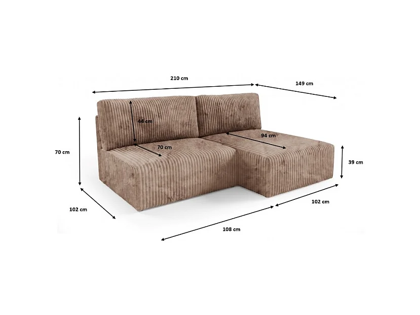 Canapé d'angle convertible BRIGIA en velours côtelé sans accoudoirs