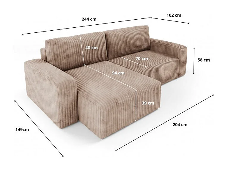 Canapé d'angle convertible BRIGIA en velours côtelé