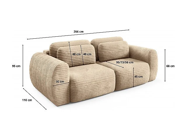 Canapé Convertible 3 Places CLADIA en velours côtelé grosse maille