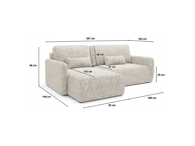 Canapé d'angle convertible IVA en tissu tressé