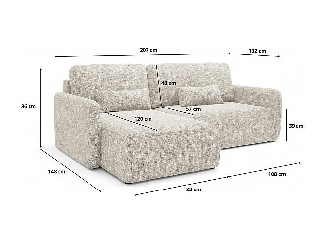 Canapé d'angle convertible IVA en tissu tressé