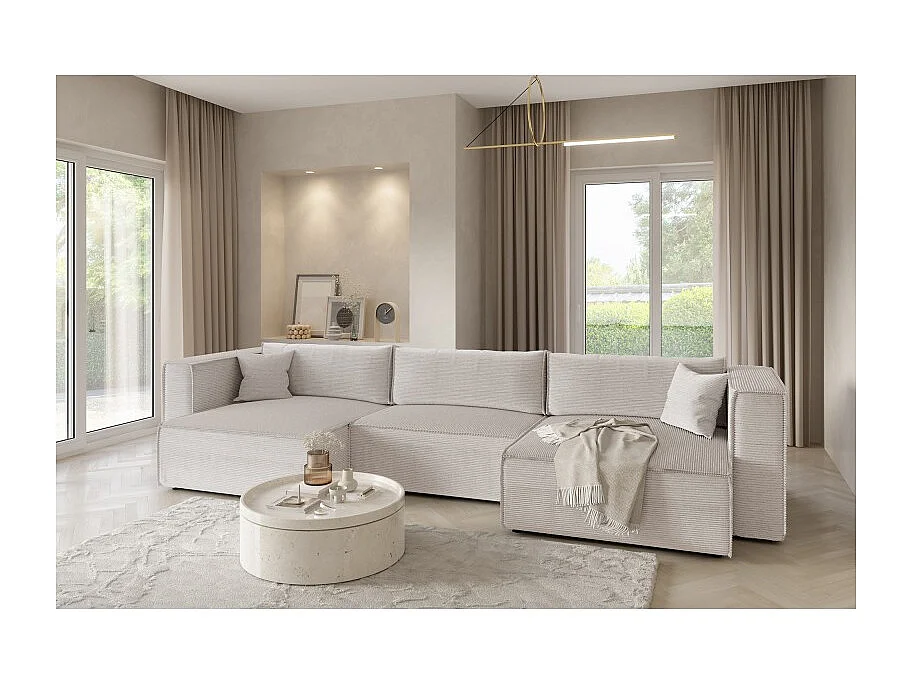 Canapé d'angle en U Convertible MONIYA en velours côtelé