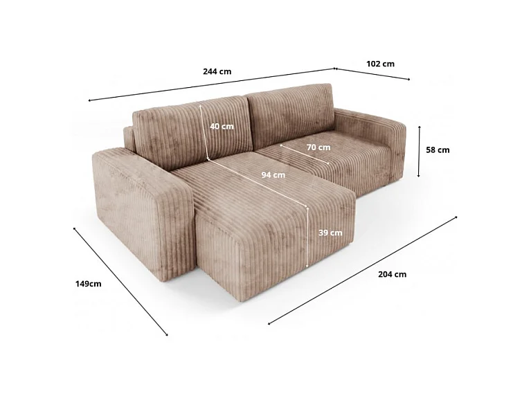 Canapé d'angle convertible BRIGIA en velours côtelé