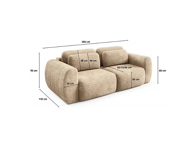 Canapé Convertible 3 Places CLADIA en velours côtelé grosse maille