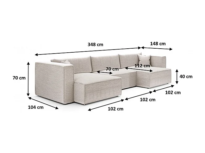 Canapé d'angle en U Convertible MONIYA en velours côtelé