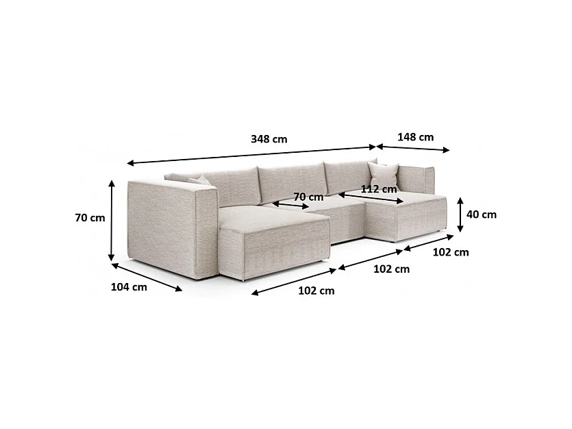 Canapé d'angle en U Convertible MONIYA en velours côtelé