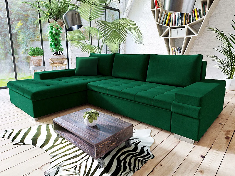 Sofá de canto Comfivo 121, Verde, Funcionalidade de dormir, 27x18x8cm