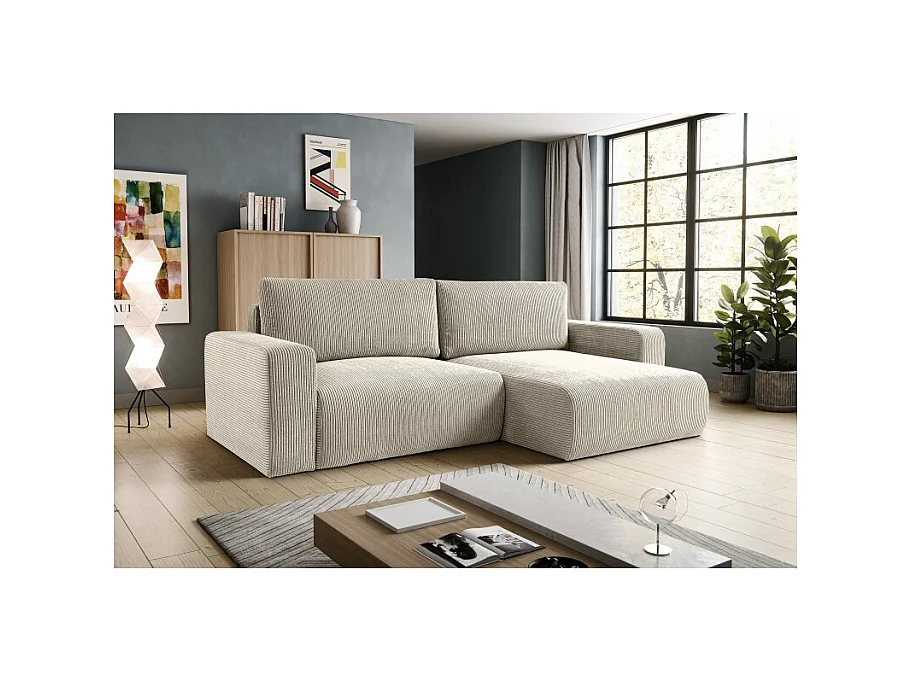 Canapé d’angle convertible GAYAO en velours côtelé