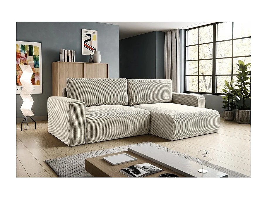 Canapé d’angle convertible GAYAO en velours côtelé