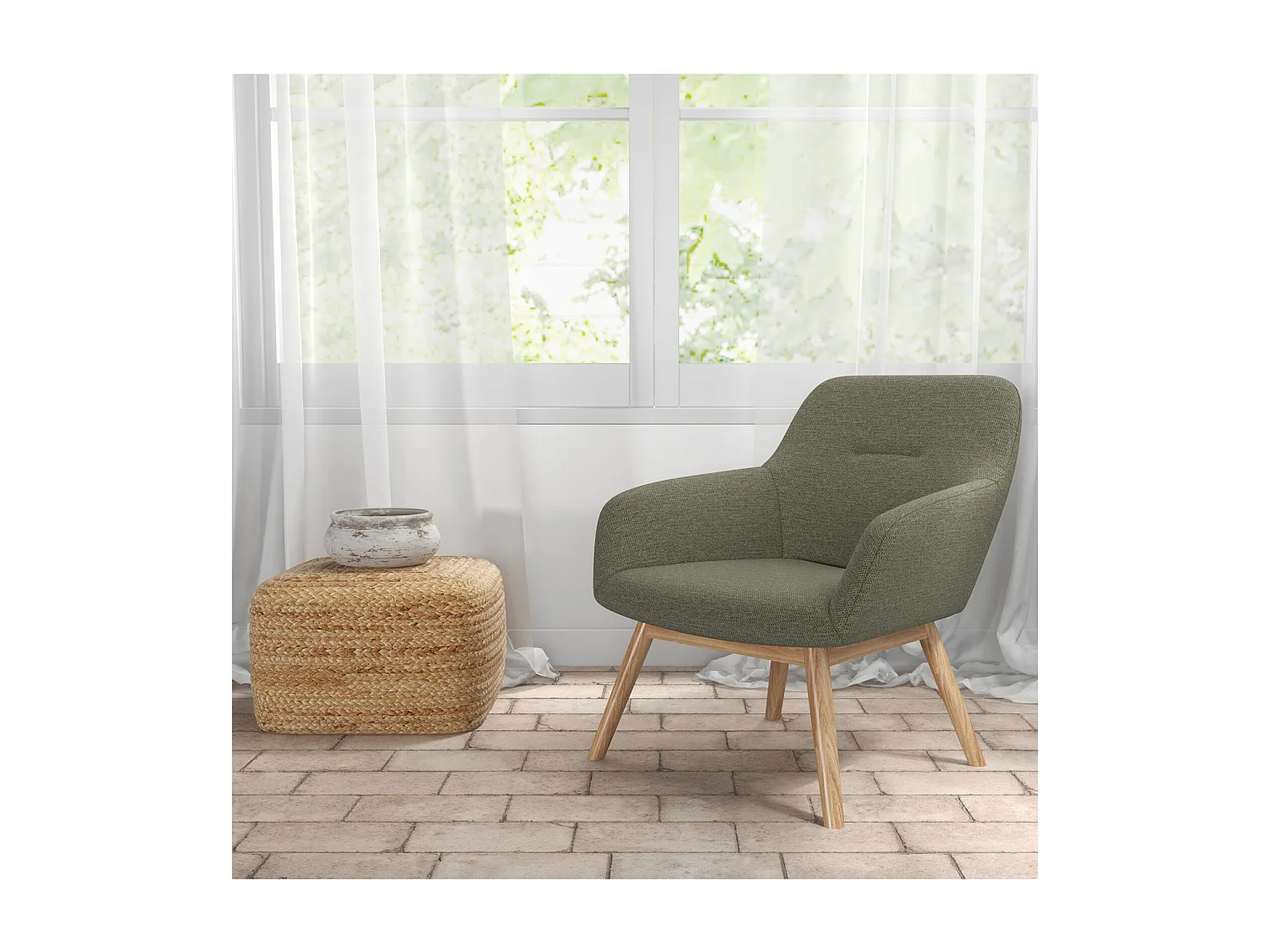 MALMO-Sillón de madera natural y tela Trendy Sauge