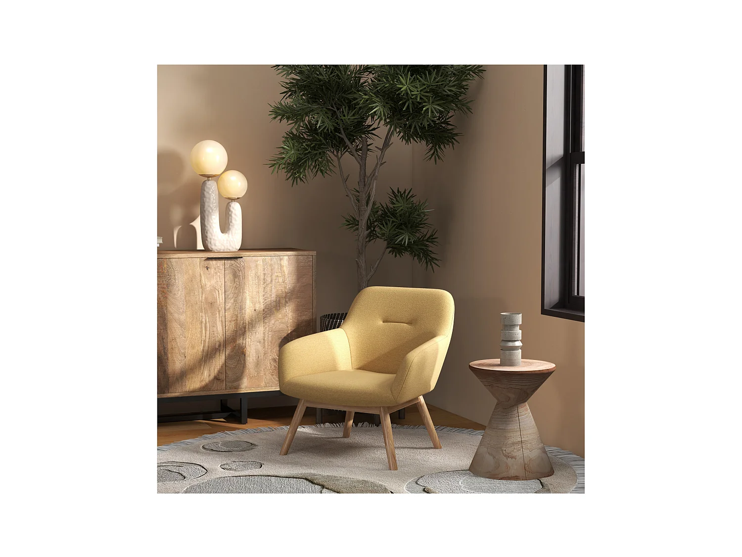 MALMO-Fauteuil en bois naturel et tissu Trendy Safran