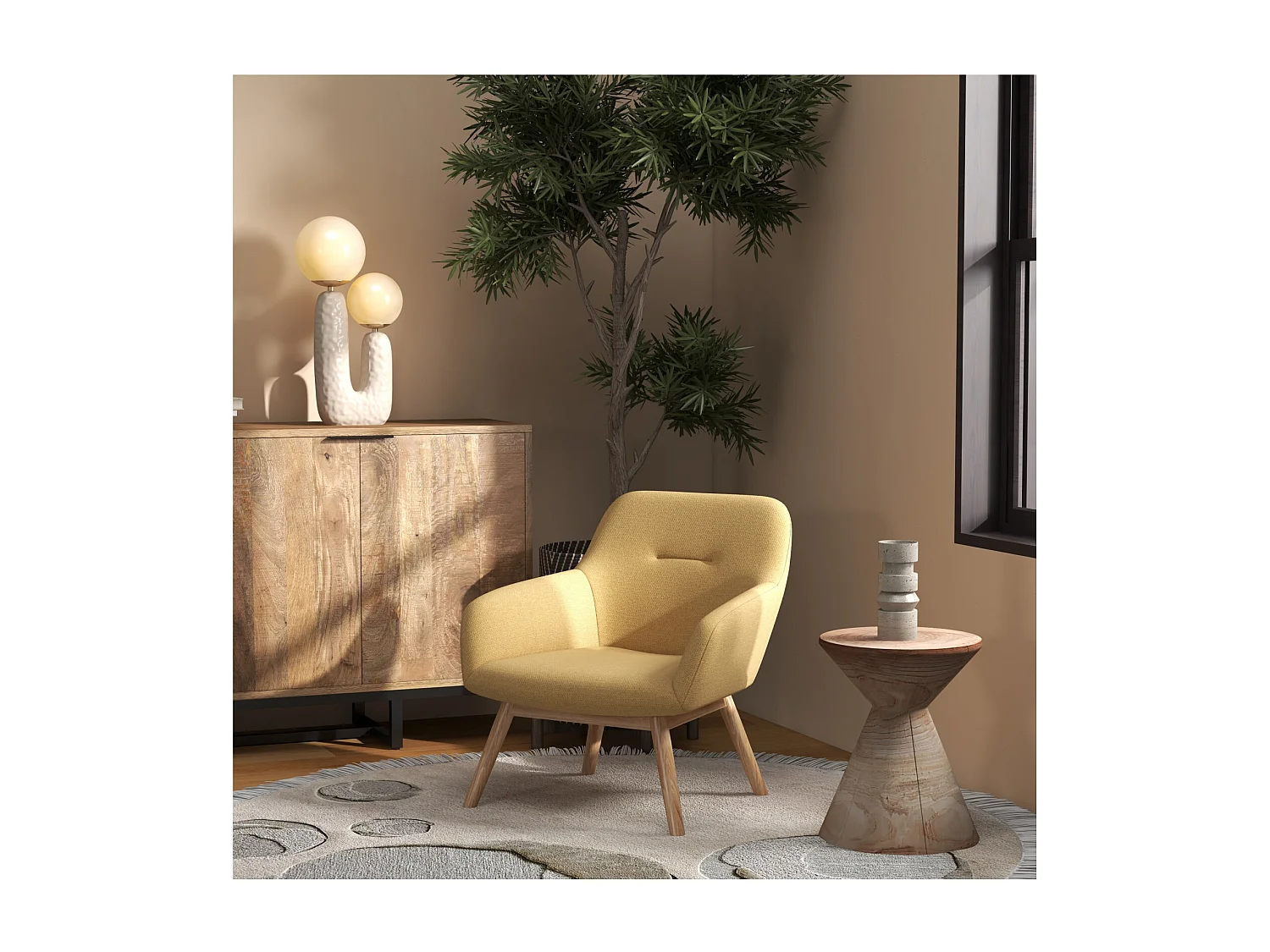 MALMO-Poltrona in legno naturale e tessuto Trendy Safran