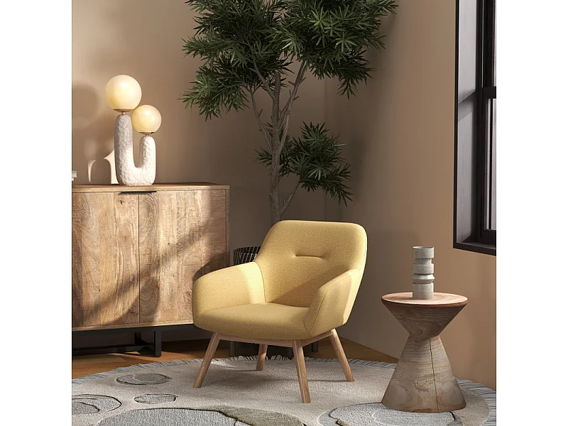 MALMO-Sillón de madera natural y tela Trendy Safran