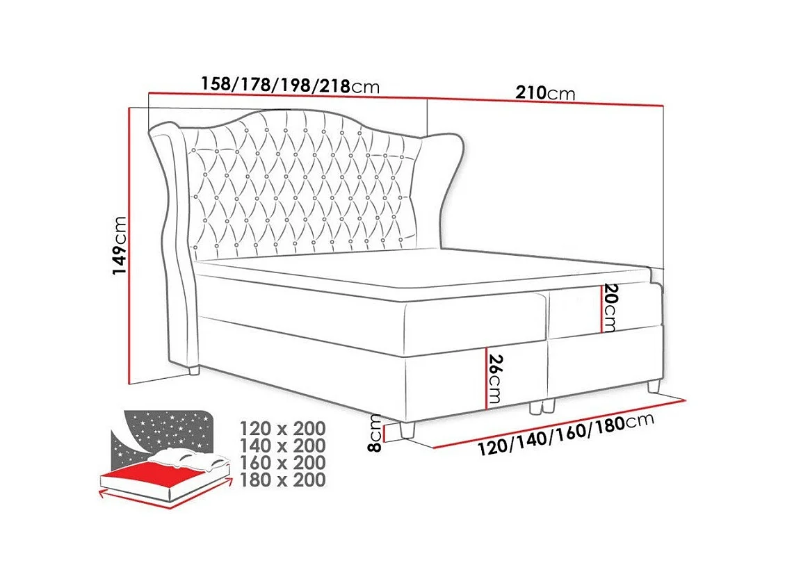 Cama continental Baltimore 145, Continental, Castanho claro, Tecido