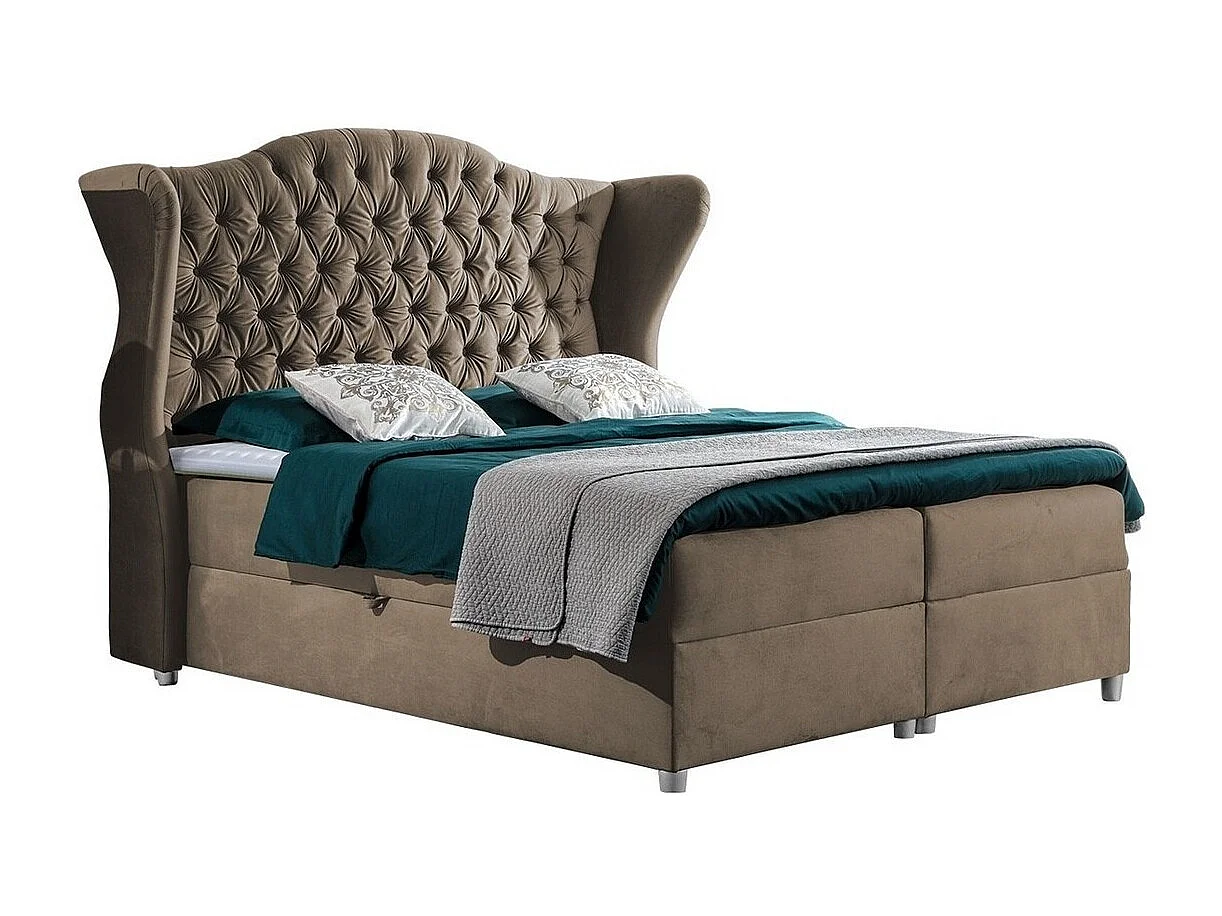 Lit continental Baltimore 145, Continental, Brun clair, 160x200, Tapisserie, 198x210cm