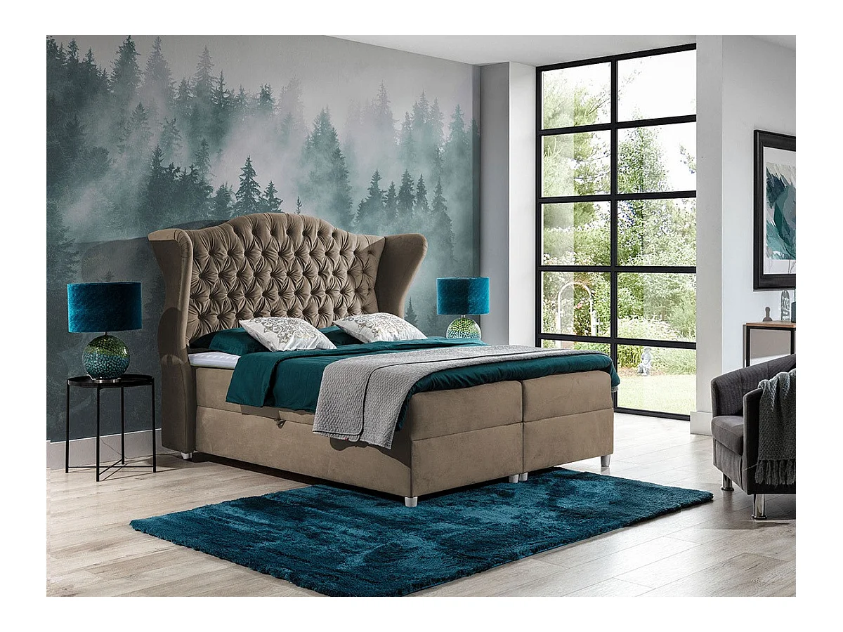 Lit continental Baltimore 145, Continental, Brun clair, 160x200, Tapisserie, 198x210cm