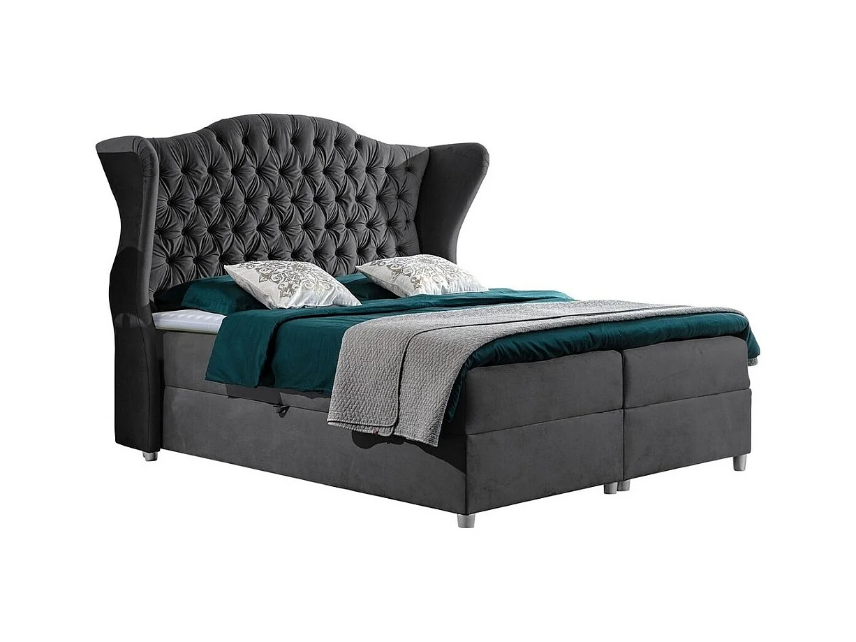 Lit continental Baltimore 145, Continental, Gris, 160x200, Tapisserie, Sommier à lattes,